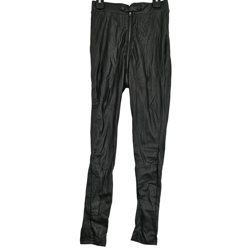 Black Faux Leather High Waisted Full Zip Front Leggings DDM8234 XS